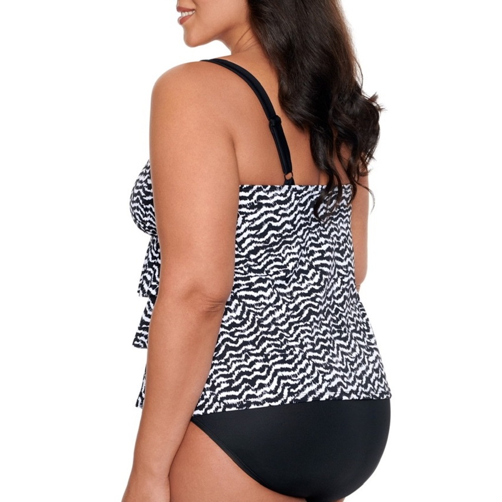 NWT Longitude long torso swimsuit Majorca triple ruffle black white L220862 - Picture 2 of 2